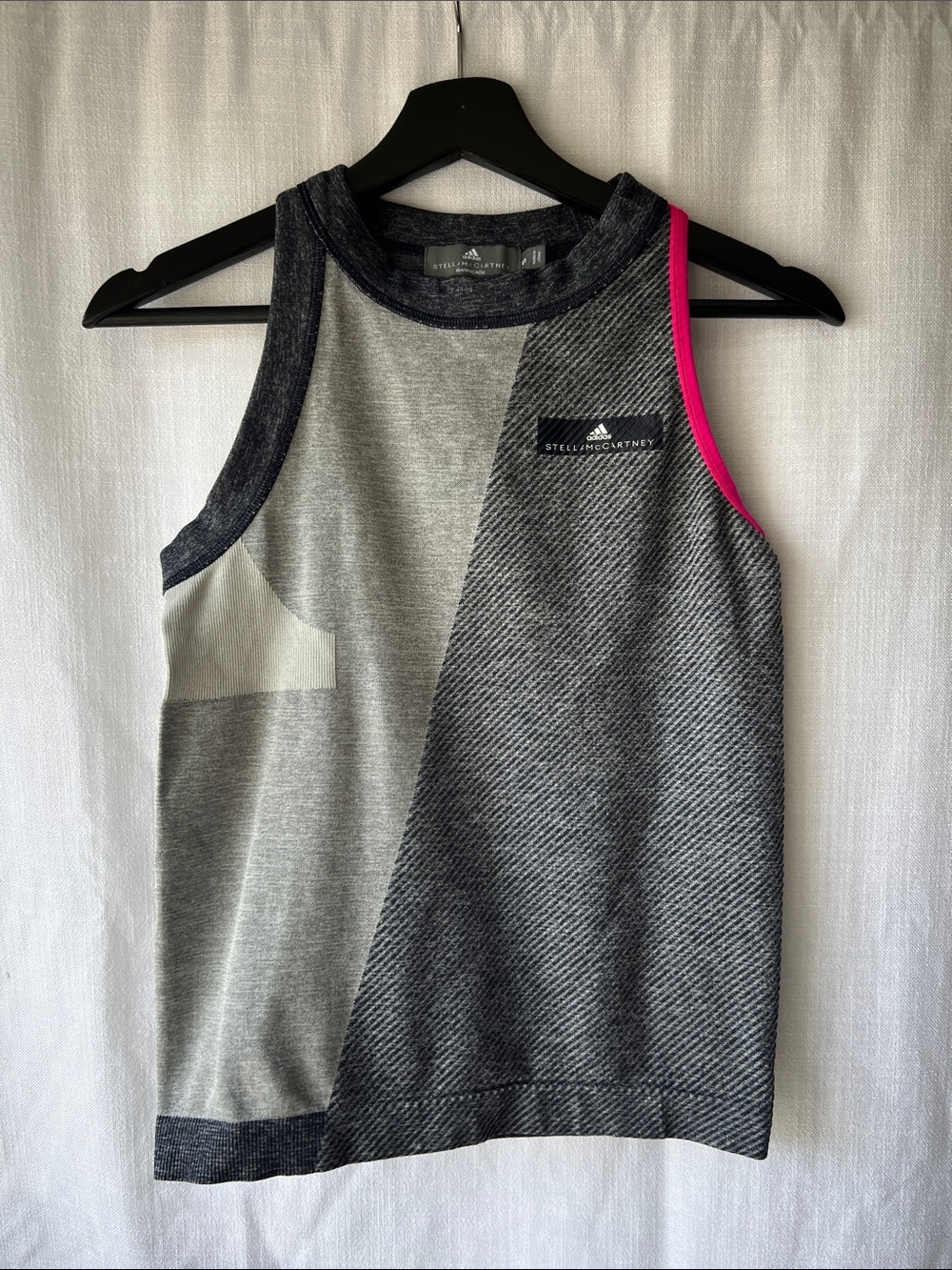Adidas by Stella McCartney Gray and Charcoal Athletic Tank with Pink Trim Size S